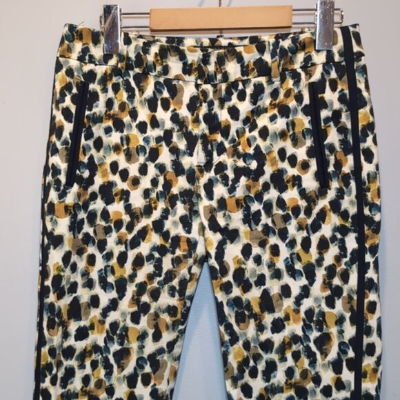 3/$20 Zara Abstract Leopard Print Trouser Pants Slim Cropped Ankle Taped Side - Picture 2 of 13